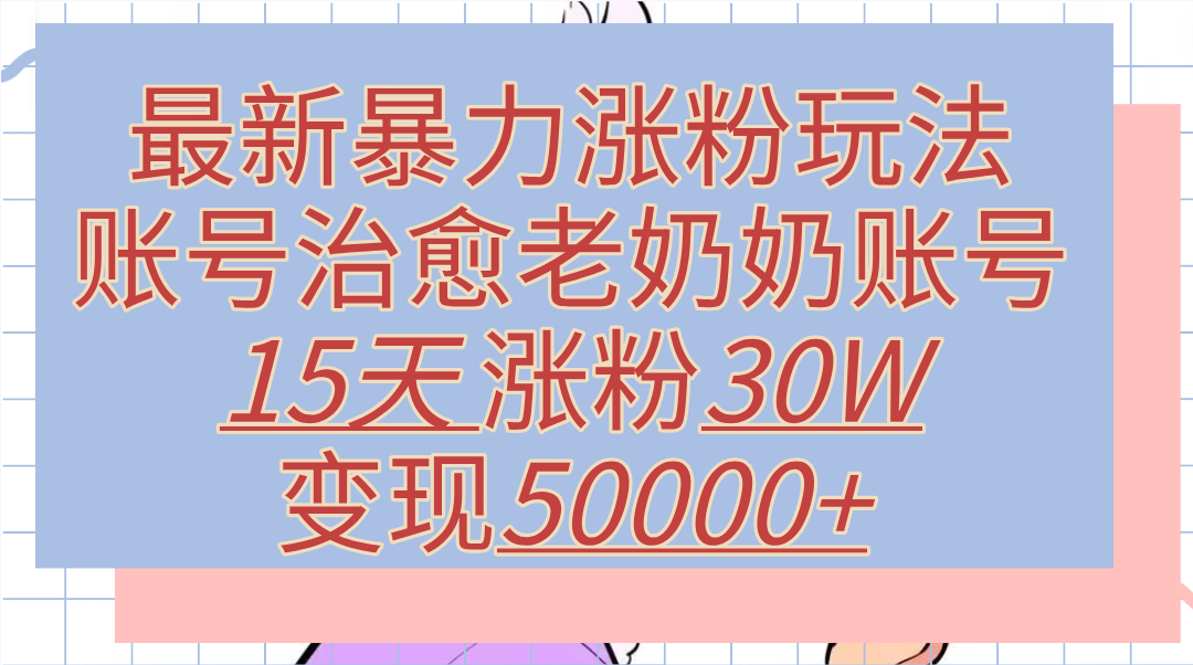最新暴力涨粉玩法，治愈老奶奶账号，15天涨粉30W，变现50000+【揭秘】-佐帆副业网