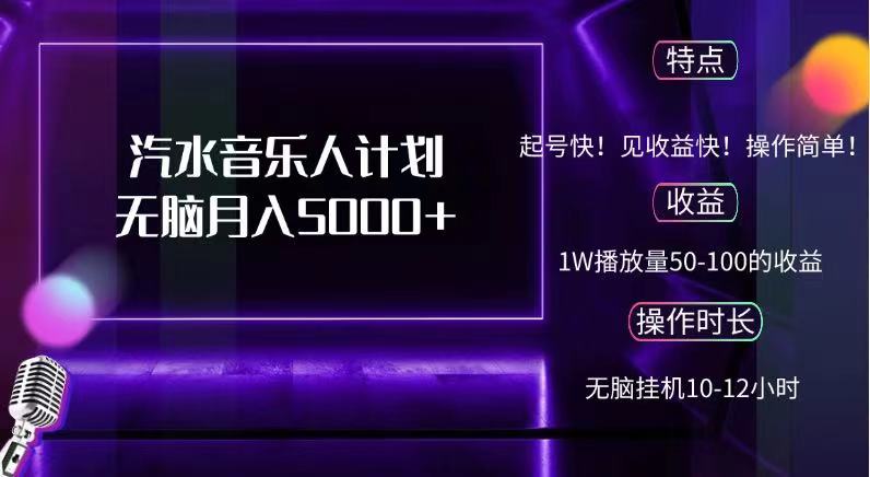 抖音汽水音乐人，计划无脑月入5000+-佐帆副业网