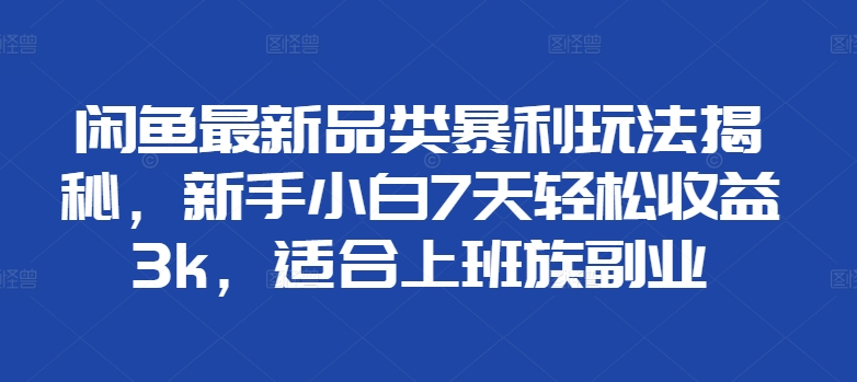 闲鱼最新品类暴利玩法揭秘，新手小白7天轻松赚3000+，适合上班族副业-佐帆副业网