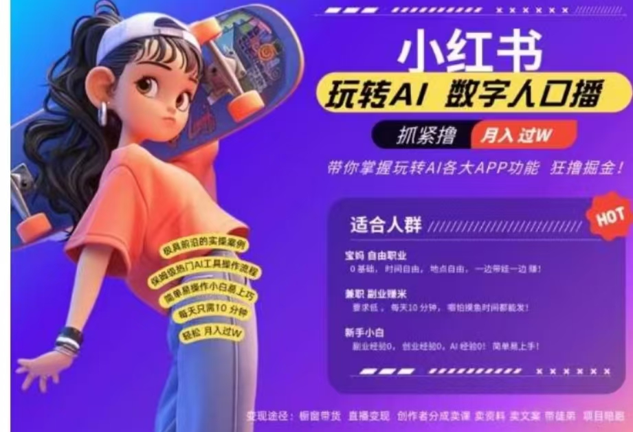 小红书数字人暴力起号，AI改写文案，流量火爆月入破W轻松拿捏，再也不用费劲录口播-佐帆副业网