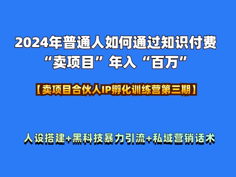 2024年普通人如何通过知识付费“卖项目”年入“百万”人设搭建-黑科技暴力引流-全流程-佐帆副业网