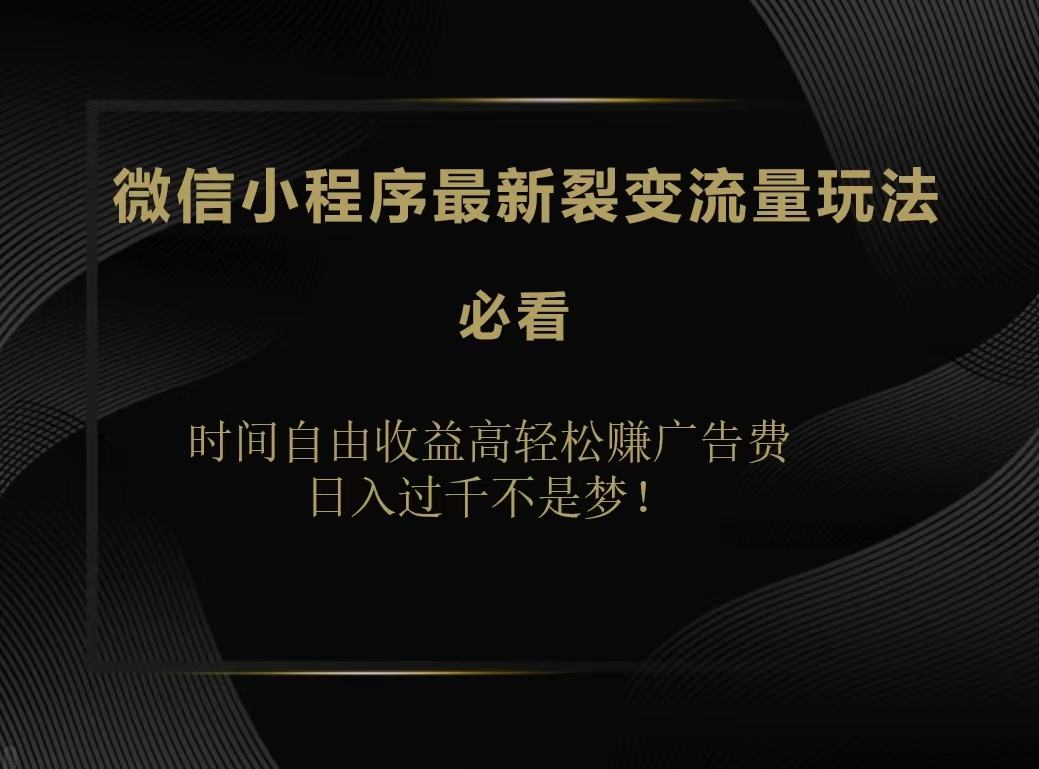 微信小程序最新裂变流量玩法，时间自由收益高轻松赚广告费，日入200-500+-佐帆副业网