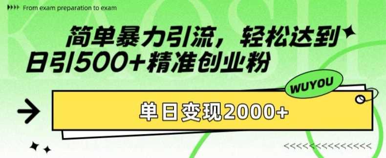 简单暴力引流轻松达到日引500+精准创业粉，单日变现2k【揭秘】-佐帆副业网