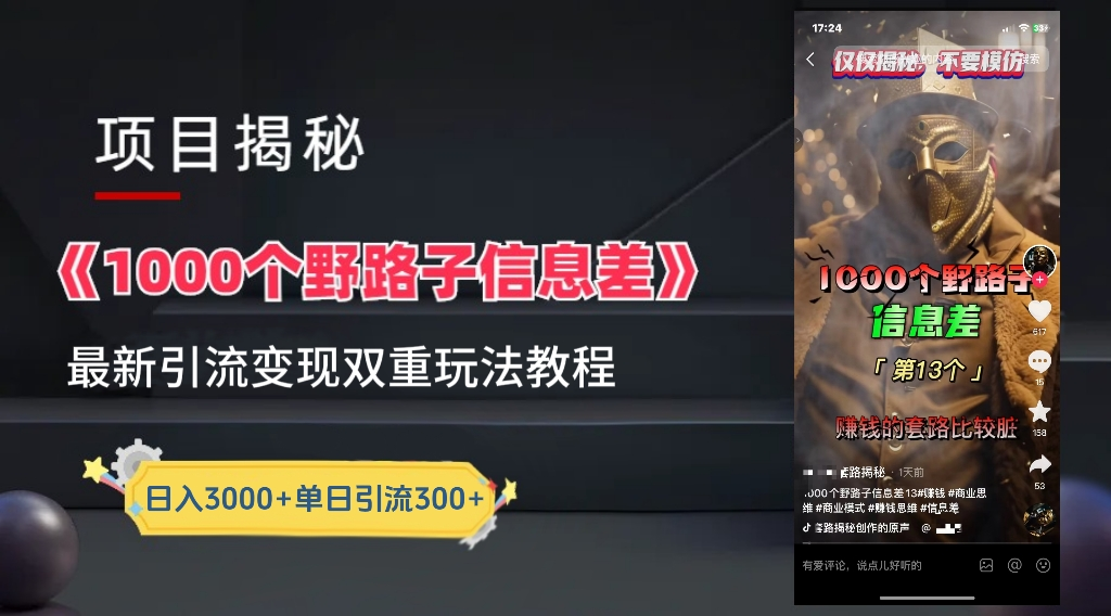 最新一千个野路子信息差玩法教程如何变现＋引流的玩法具体拆解！！！-佐帆副业网