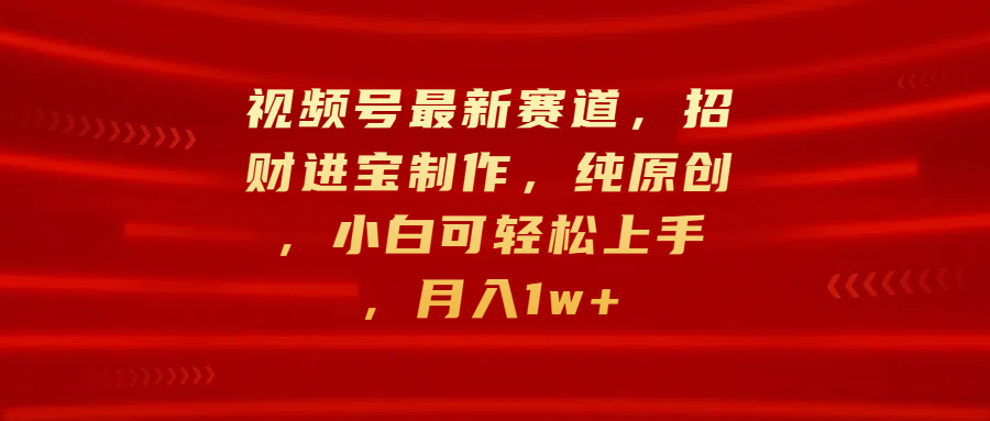 视频号最新赛道，招财进宝制作，纯原创，小白可轻松上手，月入1w+-佐帆副业网