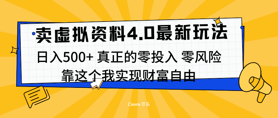 线上卖虚拟资料新玩法4.0，实测日入500左右，可批量操作，赚第一通金-佐帆副业网