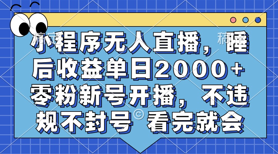 小程序无人直播，睡后收益单日2000+ 零粉新号开播，不违规不封号 看完就会-佐帆副业网