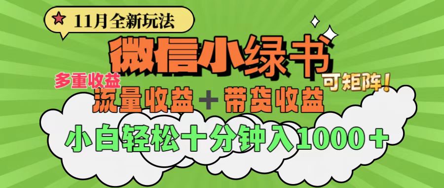 11月小绿书全新玩法，公众号流量主+小绿书带货双重变现，小白十分钟无脑日入1000+-佐帆副业网