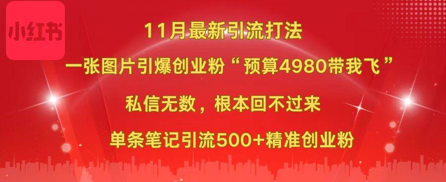 小红书11月最新图片打法，一张图片引爆创业粉“预算4980带我飞”，私信无数，根本回不过来，单条笔记引流500+精准创业粉-佐帆副业网
