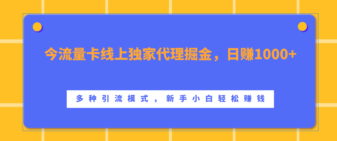 流量卡线上独家代理掘金，日赚1000+ ，多种引流模式，新手小白轻松赚钱-佐帆副业网