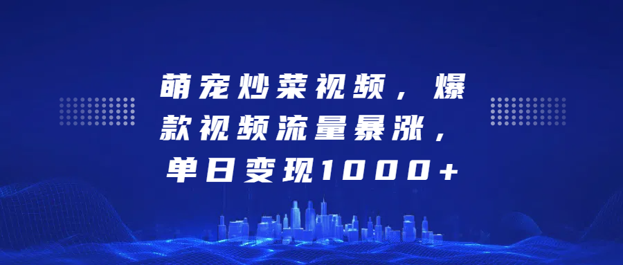 萌宠炒菜视频，爆款视频流量暴涨，单日变现1000+-佐帆副业网
