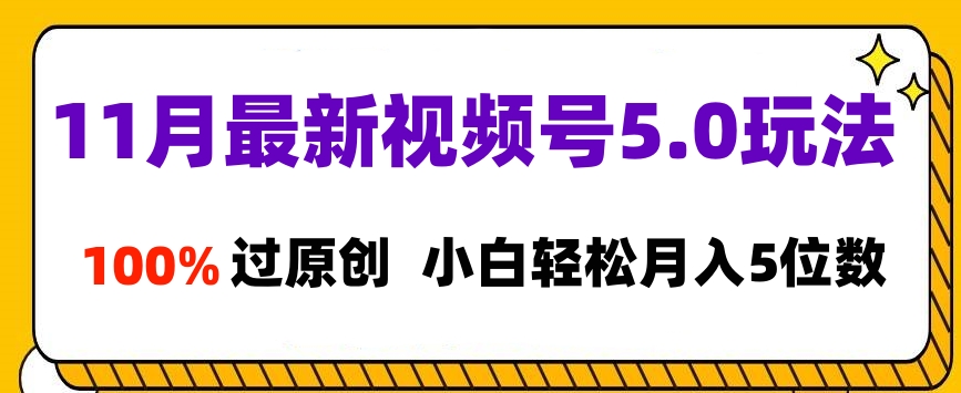 11月最新视频号5.0玩法，100%过原创，小白轻松月入5位数-佐帆副业网