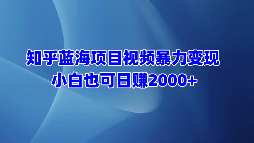 知乎蓝海项目视频暴力变现  小白也可日赚2000+-佐帆副业网
