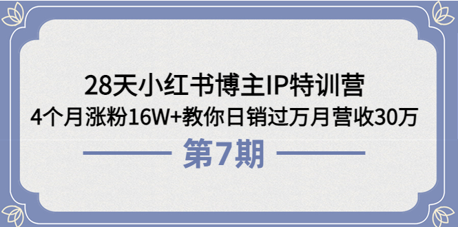 【副业项目4116期】28天小红书博主IP特训营《第6+7期》4个月涨粉16W+教你日销过万月营收30万-佐帆副业网