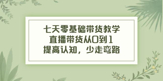 【副业项目4305期】七天零基础带货教学：直播带货从0到1，提高认知，少走弯路-佐帆副业网