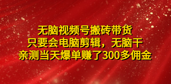 【副业项目5070期】无脑视频号搬砖带货，只要会电脑剪辑，无脑干，亲测当天爆单赚了300多佣金-佐帆副业网