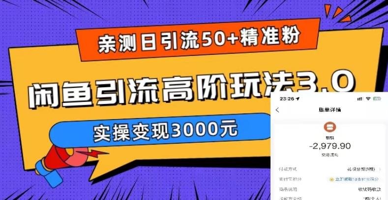 【副业项目5795期】实测日引50+精准粉，闲鱼引流高阶玩法3.0，实操变现3000元-佐帆副业网