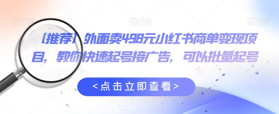 【副业项目6252期】外面卖498元小红书商单变现项目，教你快速起号接广告，可以批量起号-佐帆副业网