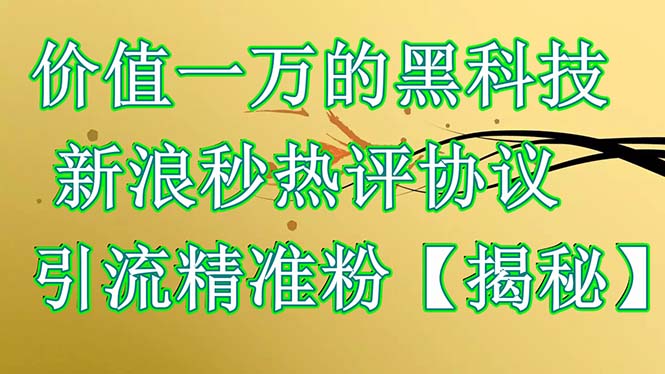【副业项目6457期】价值一万的黑科技 新浪秒热评协议 引流精准粉【揭秘】-佐帆副业网