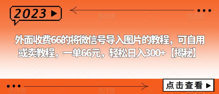 【副业项目6459期】外面收费66的将微信号导入图片的教程，可自用或卖教程，一单66元，轻松日入300+-佐帆副业网