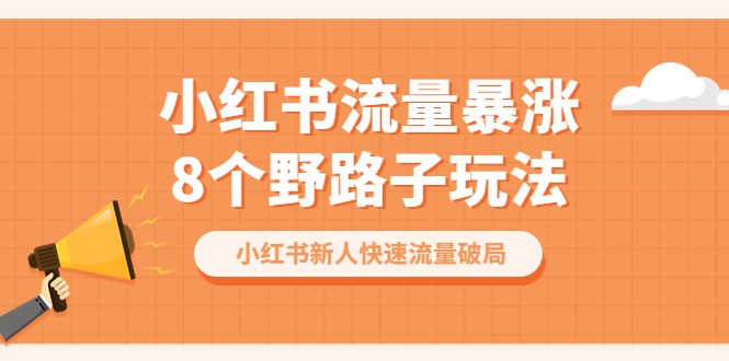 【副业项目6600期】小红书流量-暴涨8个野路子玩法：小红书新人快速流量破局（8节课）-佐帆副业网