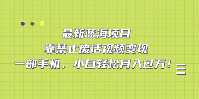 【副业项目7452期】靠禁止废话视频变现，一部手机，小白轻松月入过万！-佐帆副业网