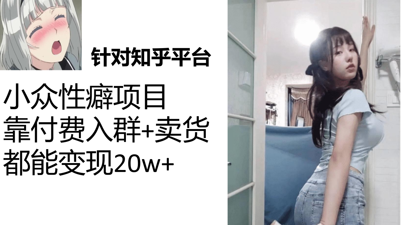 【副业项目7467期】知乎小众性癖项目，Lsp的钱才是最好赚的，付费建群+卖货变现20w-佐帆副业网
