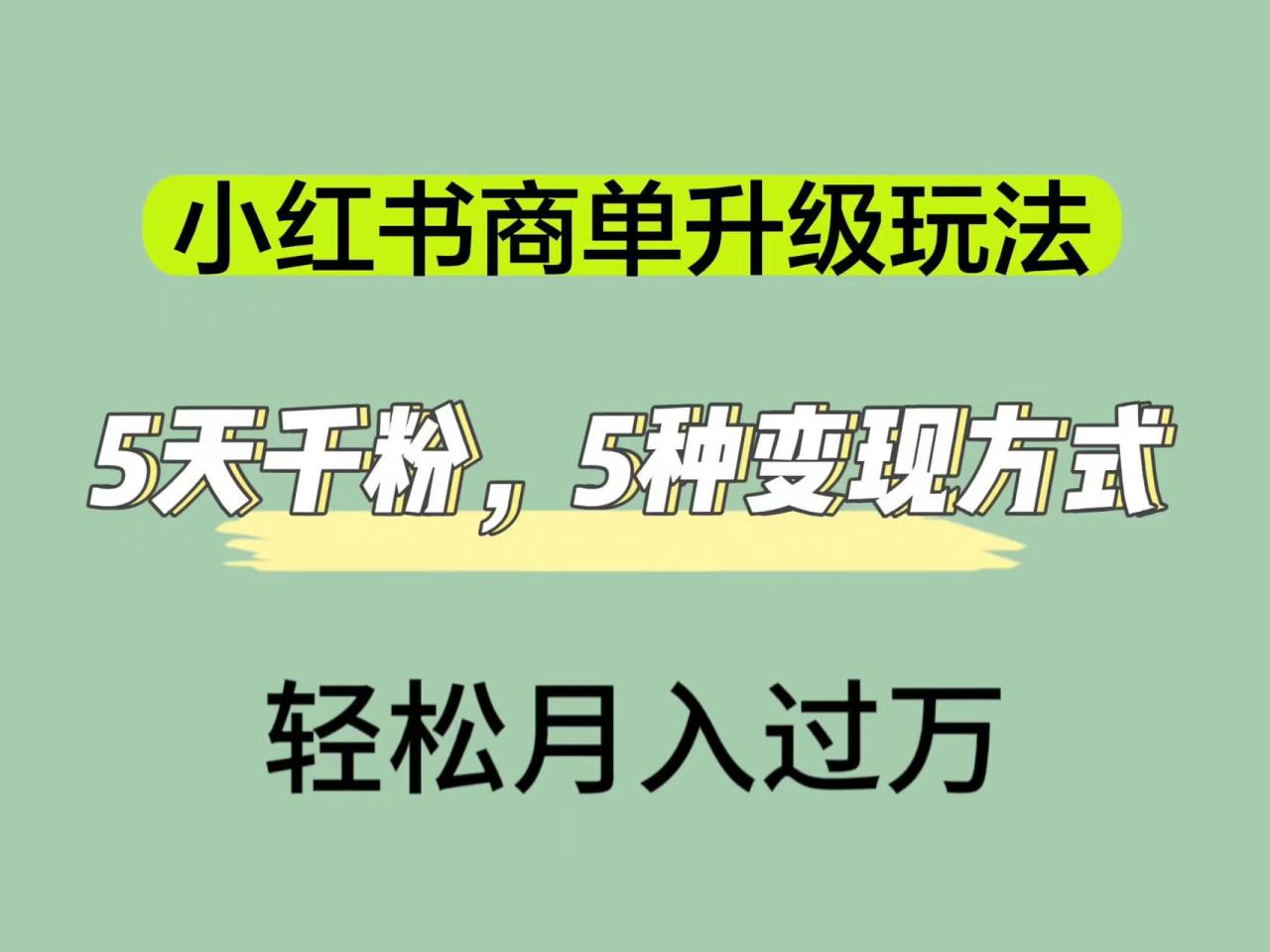 【副业项目7497期】小红书商单升级玩法，5天千粉，5种变现渠道，轻松月入1万+-佐帆副业网