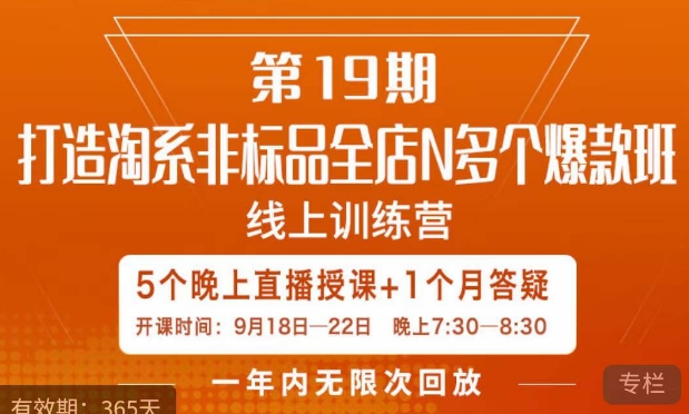 【副业项目7561期】打造淘系非标全店N多个爆款线上课，​5天直播课-佐帆副业网