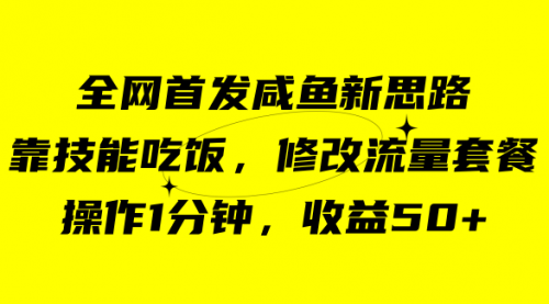 【副业项目7720期】咸鱼冷门新玩法，靠“技能吃饭”，修改流量套餐，操作1分钟，收益50+-佐帆副业网
