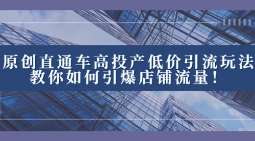 【副业项目8402期】2023直通车高投产低价引流玩法，教你如何引爆店铺流量！-佐帆副业网