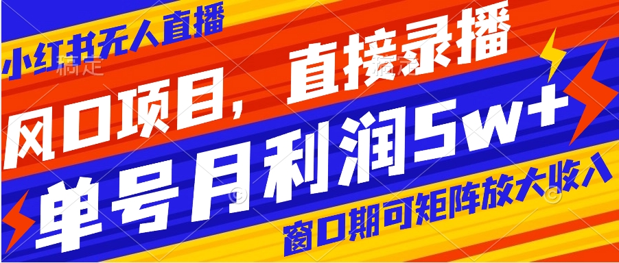 【副业项目8403期】风口项目，小红书无人直播带货，直接录播，可矩阵，月入5w+-佐帆副业网