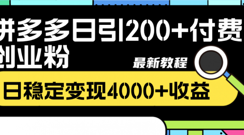【副业项目8456期】拼多多日引200+付费创业粉，日稳定变现4000+-佐帆副业网