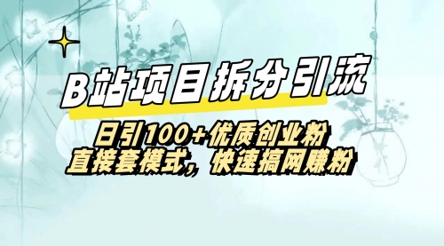 【副业8967期】B站项目拆分引，快速日3100+优质创业粉-佐帆副业网