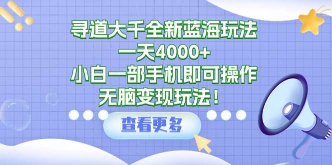 寻道大千全新蓝海玩法，一天4000+，小白一部手机即可操作，无脑变现玩法！-佐帆副业网