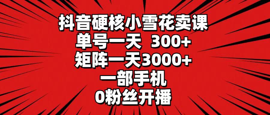 抖音硬核小雪花卖课，单号一天300+，矩阵一天3000+，一部手机0粉丝开播-佐帆副业网