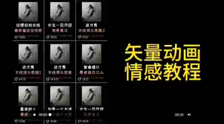 矢量动画情感教程：高点赞涨粉，适合情感、思维、创业教育等赛道-佐帆副业网