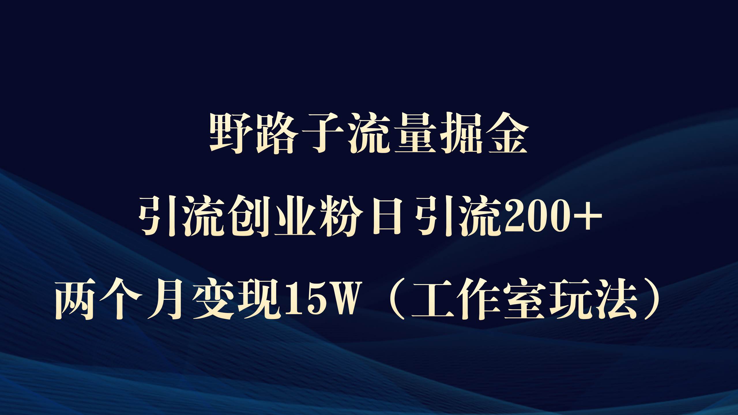 野路子流量掘金，引流创业粉日引流200+，两个月变现15W（工作室玩法））-佐帆副业网