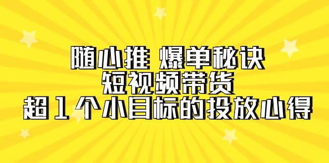 随心推 爆单秘诀，短视频带货-超1个小目标的投放心得（7节视频课）-佐帆副业网