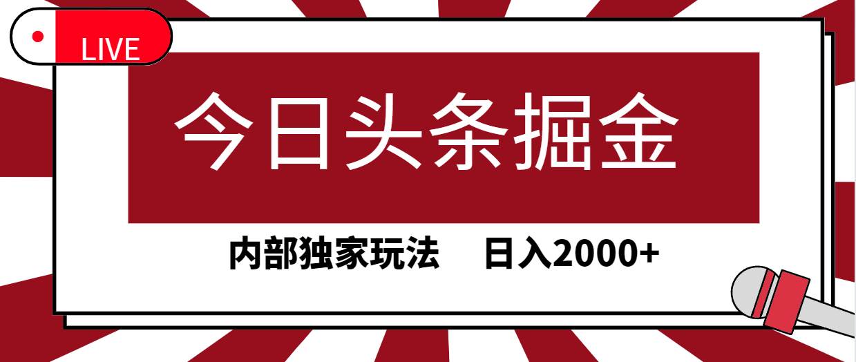 今日头条掘金，30秒一篇文章，内部独家玩法，日入2000+-佐帆副业网