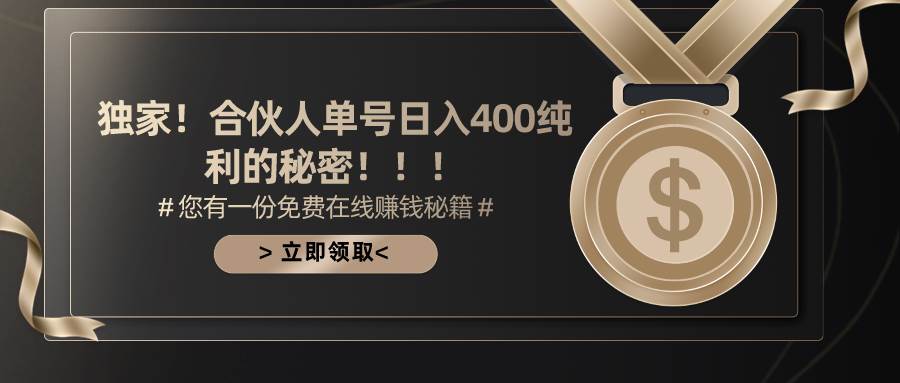 合伙人广告撸金最新玩法，每天单号400纯利-佐帆副业网