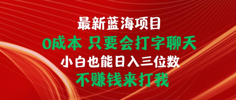 最新蓝海项目 0成本 只要会打字聊天 小白也能日入三位数 不赚钱来打我-佐帆副业网