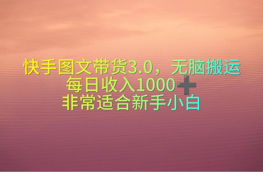 快手图文带货3.0，无脑搬运，每日收入1000＋，非常适合新手小白-佐帆副业网
