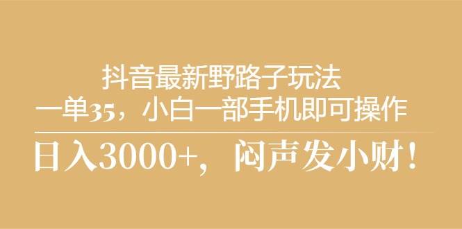 抖音最新野路子玩法，一单35，小白一部手机即可操作，，日入3000+，闷…-佐帆副业网