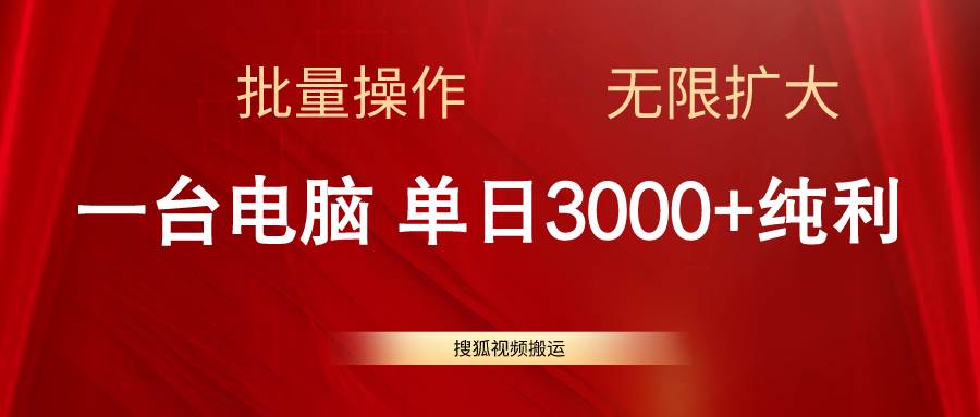搜狐视频搬运，一台电脑单日3000+，批量操作，可无限扩大-佐帆副业网