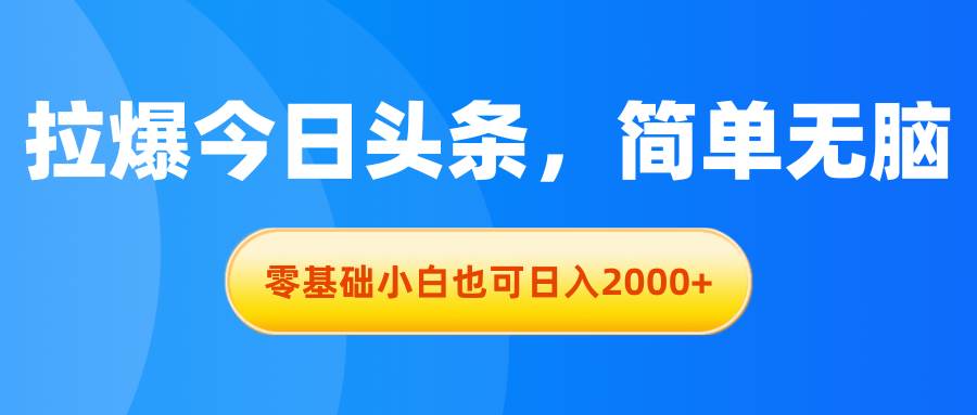 拉爆今日头条，简单无脑，零基础小白也可日入2000+-佐帆副业网