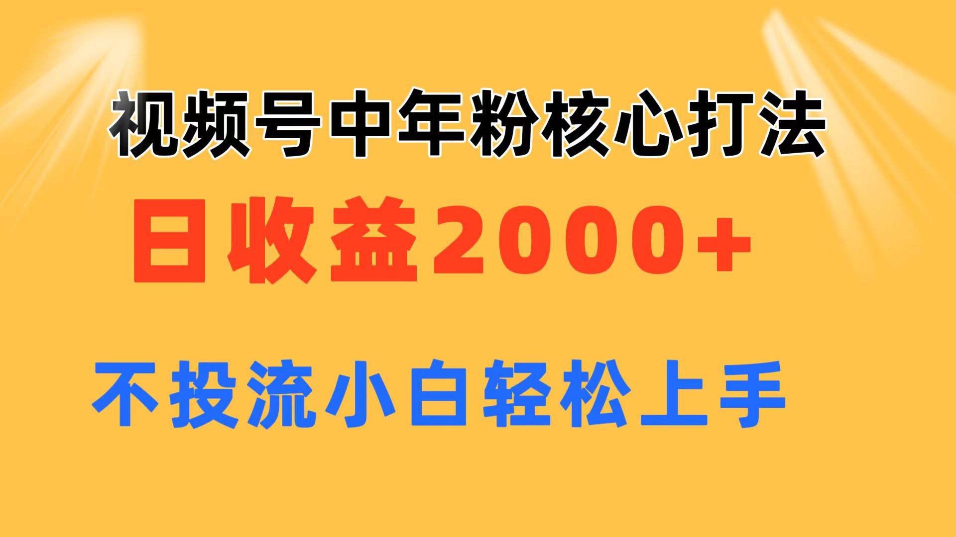 视频号中年粉核心玩法 日收益2000+ 不投流小白轻松上手-佐帆副业网