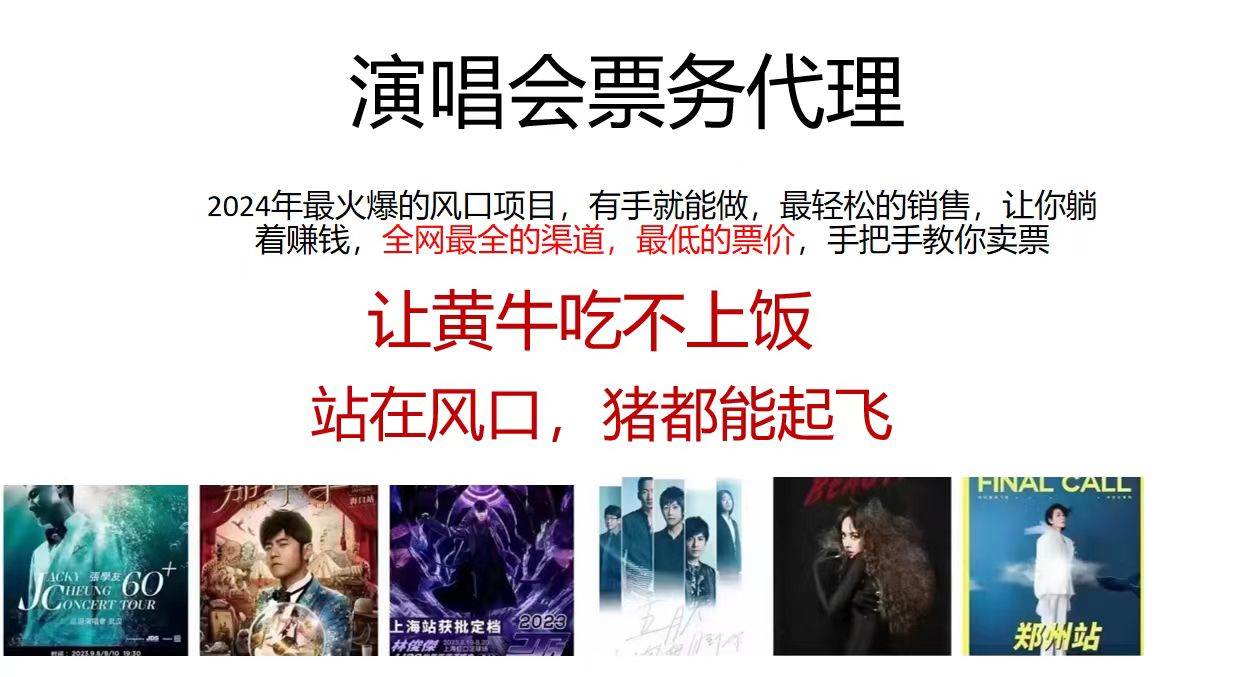 演唱会2024票务代理，全网最低的票价，手把手教你卖票，日入2000+-佐帆副业网