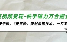 短视频变现-快手磁力万合掘金,3天千粉,7天万粉,原创搬运技术,一刀不剪-佐帆副业网