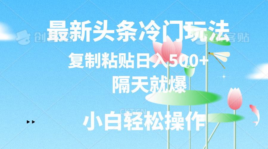 最新头条冷门玩法，隔天就爆，复制粘贴日入500+-佐帆副业网